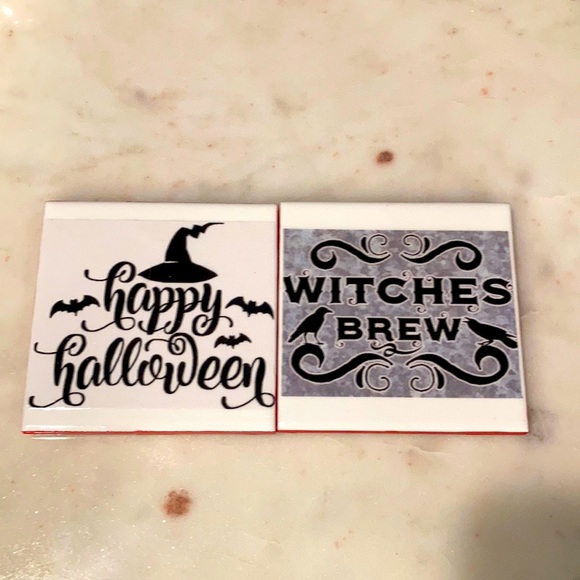Spooky Sips: Handmade Ceramic Table Coasters - Happy Halloween Set of 2 - Picture 1 of 5